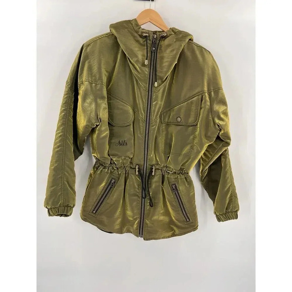 VINTAGE Womens Ski Jacket Nils Parka Snow Apres Iridescent Green Hood SIZE 10 EC - Picture 3 of 11